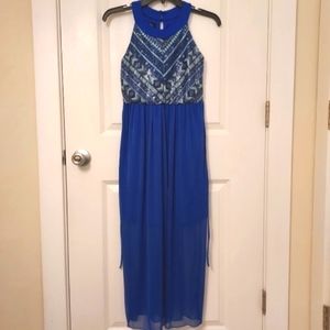IZ Byer Girl Blue Sequin Formal Maxi Dress